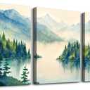 SERIMINO Nature Landscape Wall Art for Living Room, Green Forest Mountain Canvas Prints Paintings Room Decor, Lake Tree Cottagecore Modern Farmhouse Wall Decor Set of 3, 16"X24"