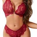 Avidlove Womens Lingerie Floral Lace Bra and Panty Set 2 Piece Lingerie Set for Women (Large, Wine Red)
