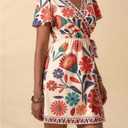 MakeMeChic Women's Floral Mini Dress Wrap V Neck Short Sleeve Summer Boho Dresses (Multicolor)