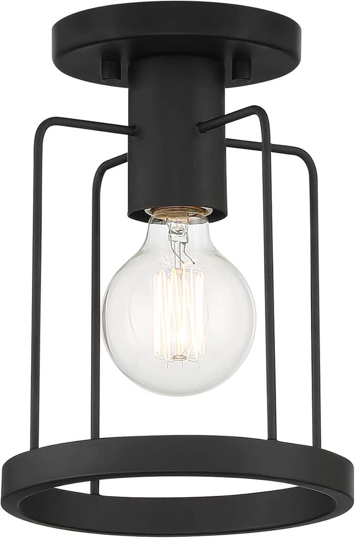 DESIGNERS FOUNTAIN Tafo Semi Flush Mount Ceiling Light, 7 Inch Lighting Fixture for Kitchen, Bedroom, Bathroom, and Hallway, Matte Black, D273M-SF-MB