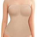 Strapless Shapewear Bodysuit for Women Tummy Control, Seamless Tube Top Bodysuit Body Shaper Off Shoulder Leotard (Large, Beige)