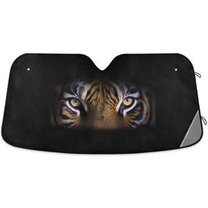 Qilmy Tiger Print Car Sunshade for Windshield Automotive Sun Visor Protector Foldable for SUV Truck Front Window (Black)