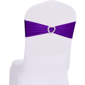 Howhic Pack of 120 Spandex Chair Sashes Bows Stretch Chair Cover Band with Buckle Slider Universal Elastic Chair Ties for Wedding Banquet Party Event Decoration (Purple)