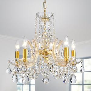 ElegLumi 5-Lights Gold Crystal Chandeliers, Modern Design, Crystal Chandeliers for Dining Room, D22.8'' H33.5'', Adjustable Height (27.6"~70.9"), K9 Crystal & Gold Finish Frame ElegLumi 5-Lights Gold Crystal Chandeliers, Modern Design, Crystal Chandeliers for Dining Room, D22.8'' H33.5'', Adjustable Height (27.6"~70.9"), K9 Crystal & Gold Finish Frame