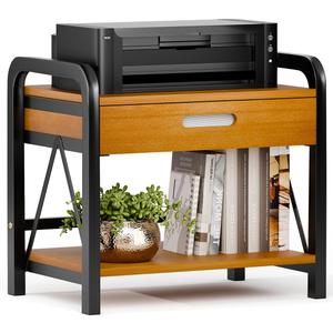 Printer Stand with Storage for Desk, 2 Tier Desktop Printer Table Shelf for Home Office with Wooden Storage Drawer, 15.67" Wide x 11.42" Deep, Multi-Purpose Desk Organizer for Fax Machine, Scanner