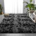 Deerhoo Large Shag Area Rugs 6 x 9, Tie-Dyed Plush Fuzzy Rugs for Living Room, Ultra Soft Fluffy Furry Rug for Bedroom, Indoor Carpet Nursery Rugs for Kids Room Home Decor, Dark Grey