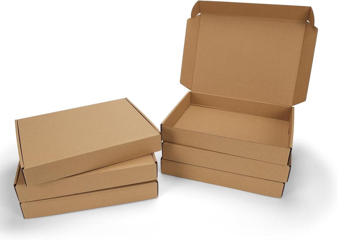 13x10x2 inch Shipping Boxes Set of 6 Brown, Inner Size 12.6x9.6x1.6 inch Cardboard Box Mailers for Small Business Packaging Mailing or Gift Wrapping Giving
