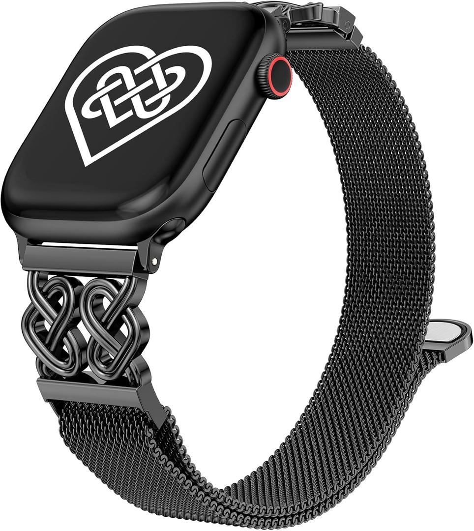 Celtic Knot Metal Band Compatible with Apple Watch Bands for Women, Stainless Steel Magnetic Loop Mesh Strap for iWatch, Size: 44/45/46/49/42mm(Series 3/2/1): 5.4"-7.6"