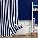 AOFOTO Navy Blue and White Stripe Shower Curtain Farmhouse Style Striped Line Bathroom Curtains Waterproof Fabric Machine Washable with 8 Hooks Modern Fashion Simple Bathroom Curtain 47x70 Inch