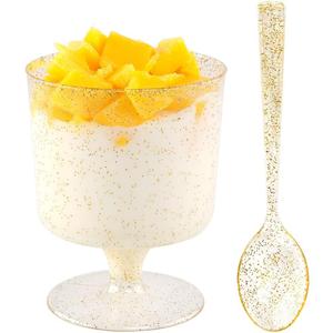 WDF 96PACK 7oz Gold Glitter Medium Large Plastic Dessert Cups With Spoons-48 Disposable Appetizer Cups |Goblet Glasses & 48 Gold Glitter Tasting Spoons for Thanksgiving Party WDF 96PACK 7oz Gold Glitter Medium Large Plastic Dessert Cups With Spoons-48 Disposable Appetizer Cups |Goblet Glasses & 48 Gold Glitter Tasting Spoons for Thanksgiving Party