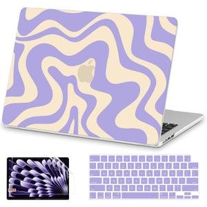 AKIT Compatible with MacBook Air 13 inch Case M5 2026 2025-2022 M4 M3 M2 A3449 A3240 A3113 A2681, Pattern Hard Shell Laptop Case+Screen Protector+Keyboard Cover for MacBook Air 13.6 inch, Violet Wave