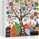 Colorful Tree of Life Puzzles for Adults 1000 Pieces, Fantasy Village House Scene Art Jigsaw Puzzle, Fun Challenging Tree Theme as Home Wall Decor