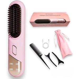 VividUS Cordless Hair Straightening Brush, Mini Portable Hair Straightening Comb, Wireless USB Rechargeable, Fast Heating, Lightweight for Travel