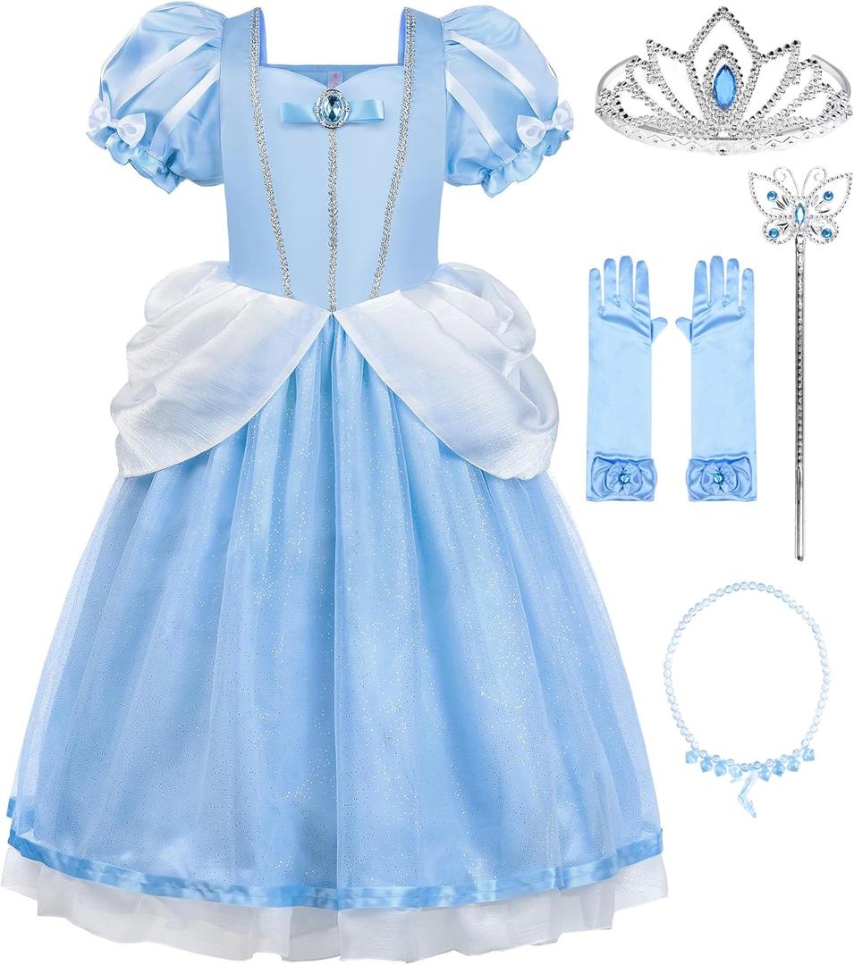 ReliBeauty Princess Costume for Girls Halloween Fairy Fancy Dress for Role Play (8/140, Blue(with Accessories))