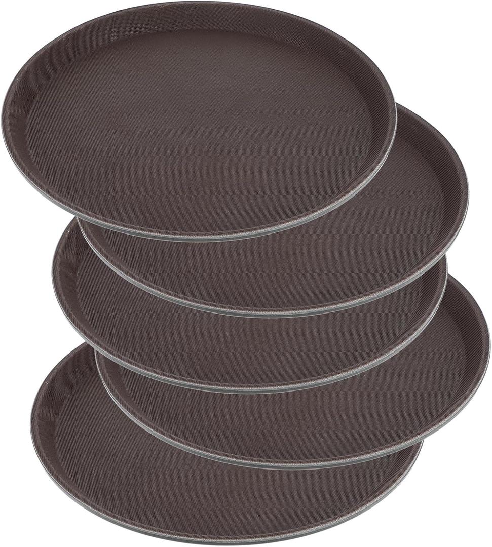5 Pieces Restaurant Serving Tray, Non Slip Surface Round Tray Plastic Food Meals Server with Raised Edges for Home, Kitchen, Restaurant, Cafeteria, Bar, Hotel