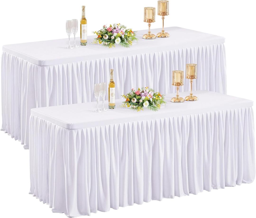 2 Pack White Table Clothes for 8 Foot Rectangle Tables, 96 x 30 Inch White Table Cloth Rectangle 8ft Wrinkle Resistant Washable Table Covers for Wedding, Party, Dining, Banquet, Buffet Table
