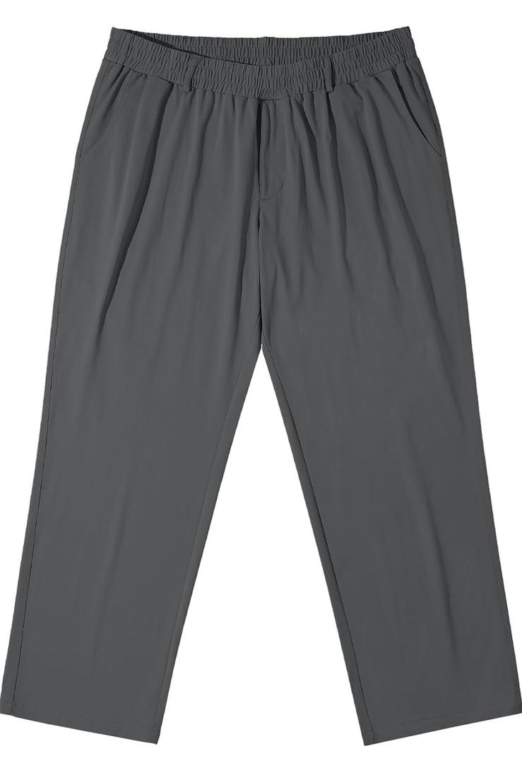 LETAOTAO Mens Big and Tall Full Elastic Waist Pants Stretch Slacks with Zipper Fly and Pockets XL