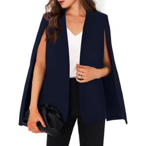 GAMISOTE Womens Cape Blazer Split Sleeve Open Front Casual Jacket Coat Workwear (Medium, Dark Blue)