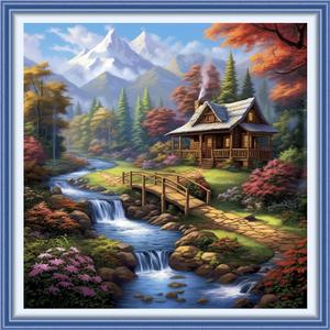 DMCVIVR Stamped Cross Stitch Kits for Adults Beginners Embroidery Kits 11CT Needlepoint Kits Cross Stitch Patterns Embroidery Patterns&Creek Scenery 18x18 inch (Handicraft44)