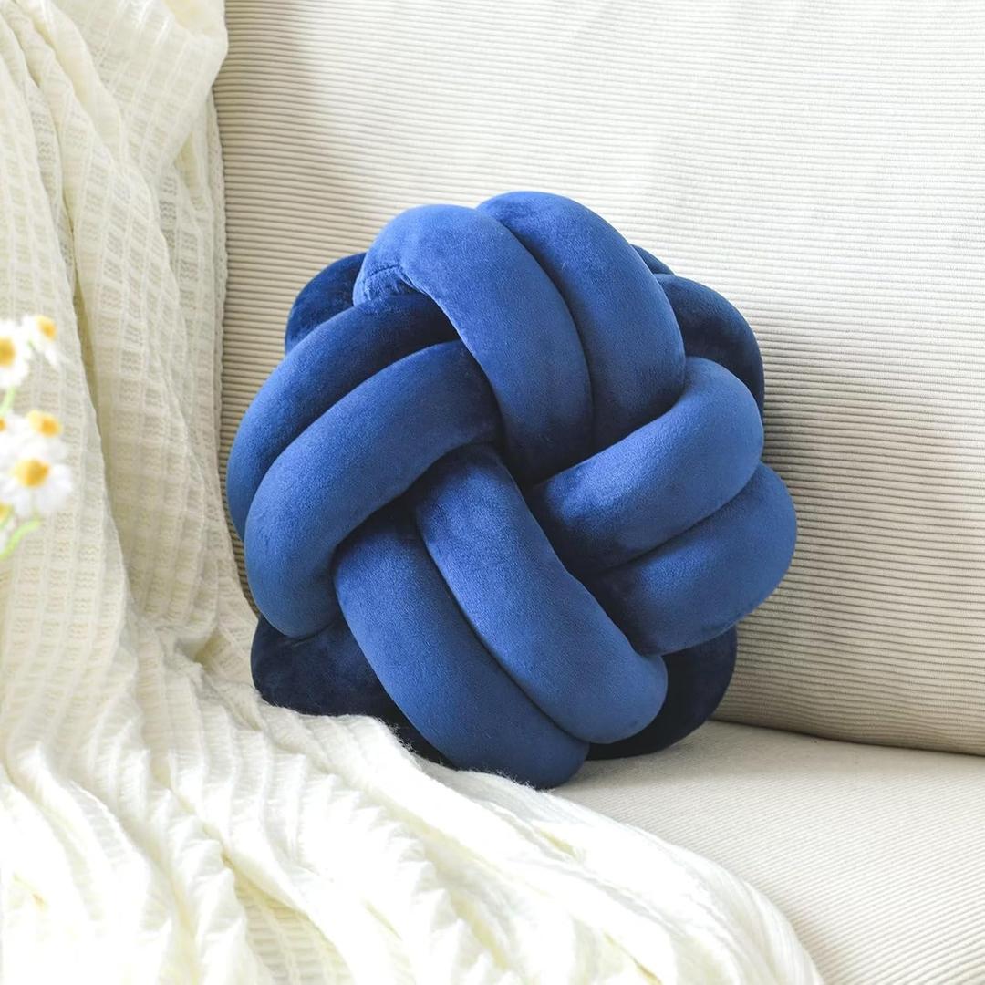 Knot Pillow Ball, Soft Home Decorative Throw Pillows Cushion, Round Changeability Knotted Pillows, Modern Home Handmade Cushions for Bedroom, Sofa, Couch (8 Inch, Navy)