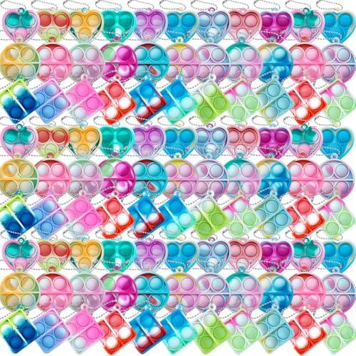 ONKULL Pop Fidget Keychain 90 Pack ,Mini Fidget Toys Bulk ,Sensory Toys for Kids ,Party Favors for Kids 4-8,8-12 Year ,Back to School Gifts for Classroom ,Easter Goodie Bags Stuffers