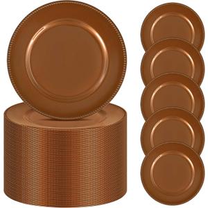 50 Pcs Brown Charger Plates Bulk, 13" Round Beaded Plate Chargers for Dinner Plates, Decorative Dinner Chargers Plastic Table Chargers for Wedding Holiday Party Baby Shower Event Decoration (Brown)