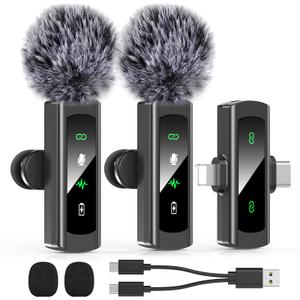2 IN 1 Model J4 Mini Wireless Lavalier Microphone for iPhone 15 16, iOS and Android Devices - Noise Reduction Lapel Mic for Recording, Clip on Omni Lav Mic for Video Recording, Tiktok, Youtube, Vlog