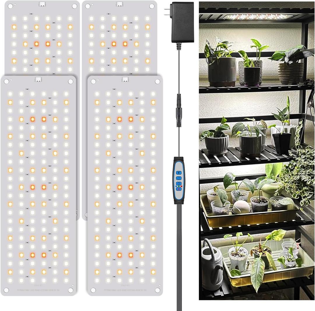 Garpsen Grow Light, 6000K Full Spectrum Plant Lights for Indoor Growing with Auto Timer 6/12/16H, 5 Dimmable Levels & 3 Color Modes, 552 LEDs Grow Lamp Panel for Seed Starting, Veg and Bloom(4Panels) (4Panels-40W UL Adapter)