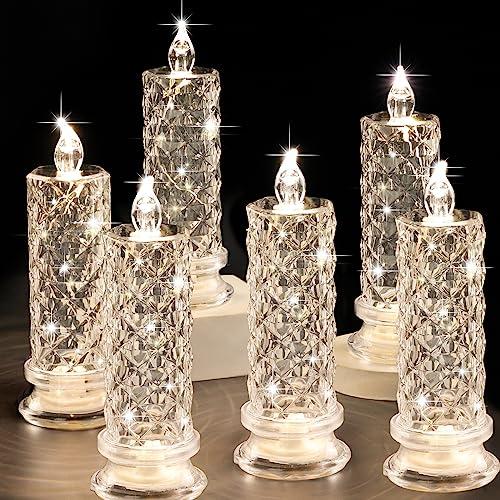 SupBri Rose Shadow LED Flameless Candles, 6PCS Romantic Battery Operated Candles Led Pillar Candles for Valentine's Anniversary Wedding Christmas Decorations(White, D 2.5" x H 7.2")