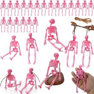 20pcs Poseable Pink Skeleton Ghost, 14.5cm Height,Sweet Playful Style Hanging Prop, Horror-Themed Party,Pink Skeleton Ornament, Birthdays, Girly Horror Scenes,mini Halloween Decorations