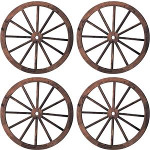 Qunclay 4 Pcs Wagon Wheel Decorative Wooden Vintage Old Western Party Farmhouse Wagon Wheels Rustic Yard Hanging Wall Decor for Garden Home Bar Garage(17.7 Inch)