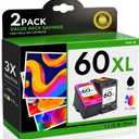 60XL Ink Cartridges Combo Pack Replacement for HP Ink 60 60 XL Work for PhotoSmart C4780 C4680 C4795 C4640;Deskjet F4480 F4440 F2430 ;Envy 110 120 111 114 Printers (1 Black, 1 Tri-Color)