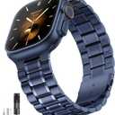 Bestig Compatible with Apple Watch Bands for Men Women 49mm 46mm 45mm 44mm 42mm(Series 3 2 1), Stainless Steel Metal Business Wristband Strap for iWatch Ultra Series 11 10 9 8 7 6 SE 5 4, Blue (Matte Blue/Polished Blue(No Case))