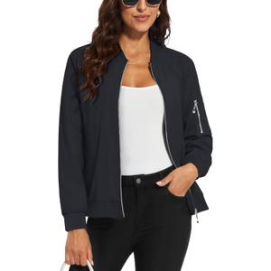 MAGCOMSEN Women's Casual Jacket Lightweight Bomber Jackets 5 Pockets Windbreaker Zip-up Spring Fall Outerwear (M)