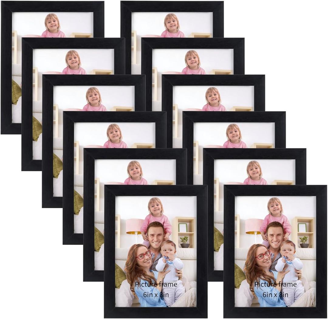 Giftgarden 6x8 Picture Frame Black 6 x 8 Photo Frames Bulk for Wall or Tabletop Display, 12 Pack