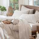 MooMee Bedding Sheet Set 100% Washed Cotton Linen Like Textured Breathable Durable Soft Comfy (Solid Off White, Queen)