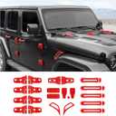 22PCS Full Set Exterior Decoration Trim Kit Fit for 2018-2026 Jeep Wrangler JL JLU 2/4 Doors, Door Hood Engine Hinge Covers Door Handle Side Vent Tailgate Window Hinge Cover (Red)