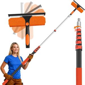 30FT Telescoping Window Squeegee Kit | 2-in-1 Window Washer & Microfiber Scrubber with Extension Pole | High Reach Cleaning Tool for Outdoor, Indoor Windows & Glass