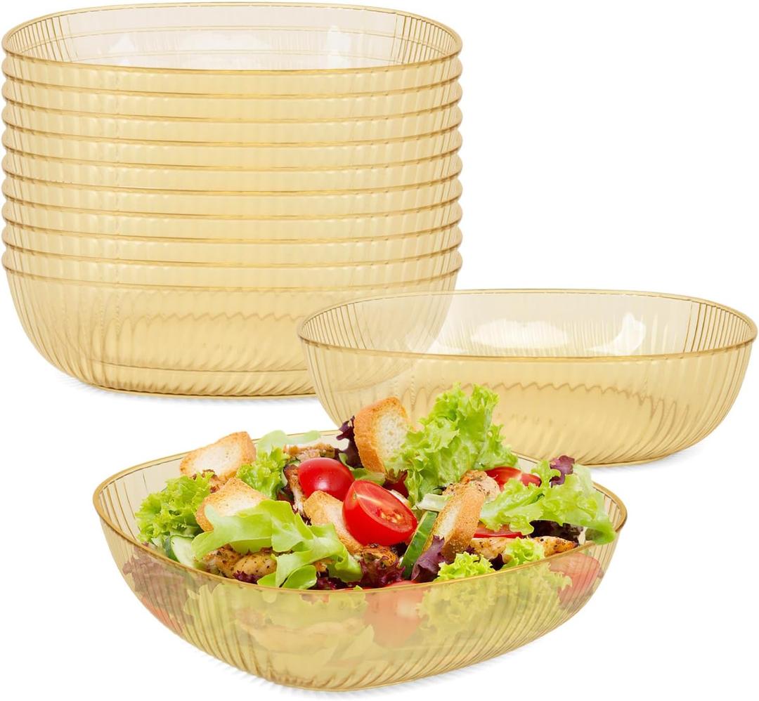 Plastic Serving Bowls, 12 Pack 64 Oz Large Plastic Bowl Gold Serving Bowls For Party, Chip Bowls For Parties Party Snack Fruit Bar Buffet Catering (Gold)
