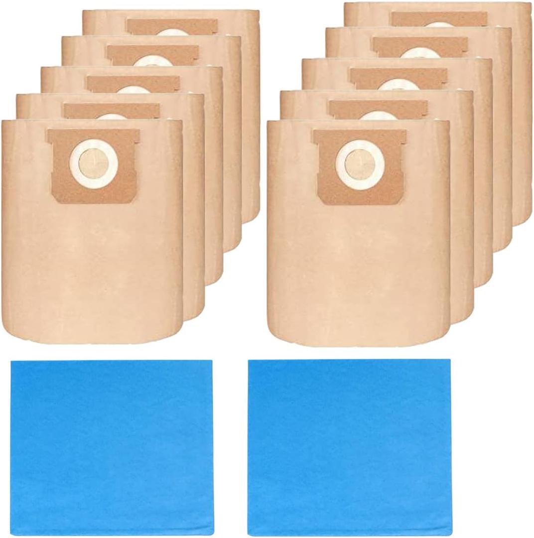 Pack 12(10+2) 19-3100 Vacuum Bags for Stanley Shop Vac 5-6 Gallon Wet/Dry Vacuums Disposable Dust Bags Reusable Filter 19-1500 Combo