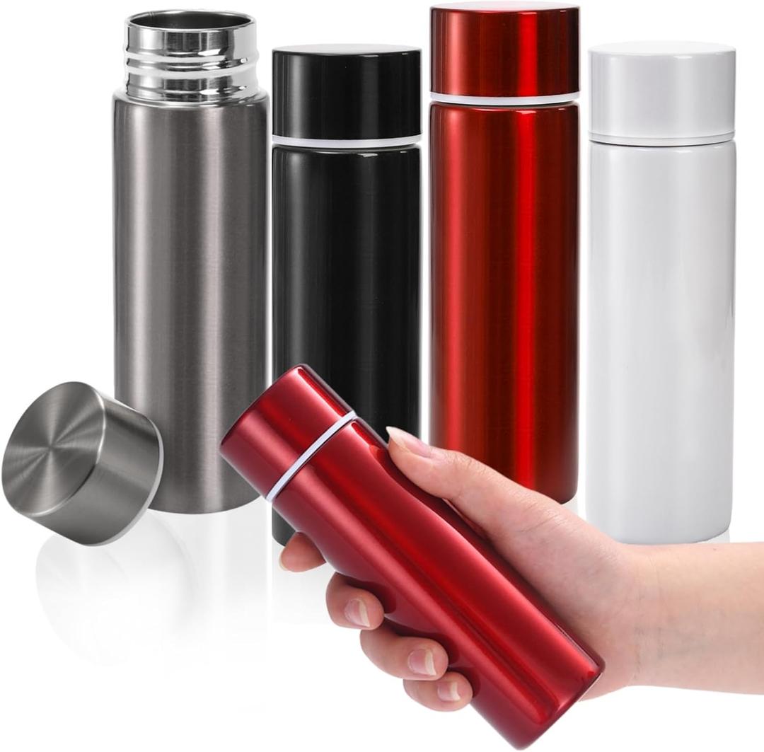 4 Pack Mini Stainless Steel Water Bottles, 4 Oz Small Insulated Purse Pocket Water Bottle, Portable Slim Leak-proof Hot Cold Drink Flask for Travel, Sport, Camping