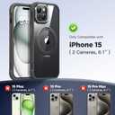 Magnetic Ring Stand Case for iPhone 15, 16FT Military-Grade Protection Shockproof, Non-Slip, Anti Scratch, Textured Grip & Clear Back for Hands-Free Video Calls (Clear Black)