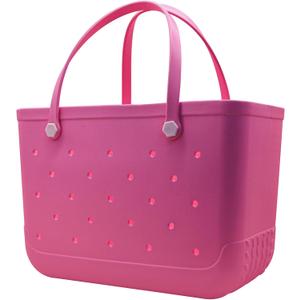 X-Large Waterproof Sandproof Rubber Beach Tote Bag with Zipper Pocket and Phone Kickstand Cup