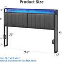 King Size Upholstered Headboard with LED Lights & Charging Station, USB & Type C Port, Linen Upholstery, King Headboard Only, Height Adjustable Attach Frame Sturdy and Stable Easy Assembly