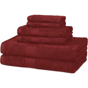 Amazon Basics Soft Bath Towels set , Absorbent Fade Resistant 100% Cotton washcloths 6 Pieces (12" x 12"), Perfect face towels, fingertip towels, Crimson