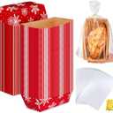 Vesici 100 Sets Large Snowflake Disposable Bread Pans for Baking 8.6 x 4.5 x 2.5 Inch Snowflake Paper Loaf Mold Winter Paper Cake Loaf Pans with Tie and Bags for Kitchen