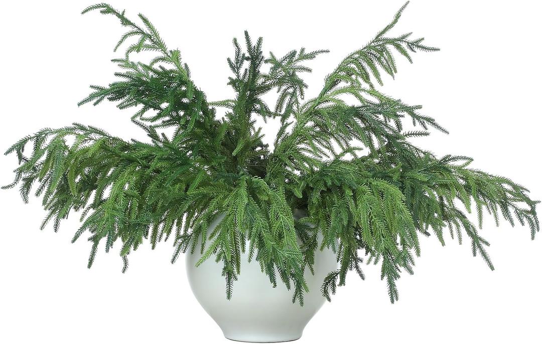 Jutom Christmas Norfolk Pine Branches, Artificial Norfolk Branch Faux Plants Greenery Stem Pine Picks for Christmas Vase DIY Crafts Centerpiece Garland Wreath Home Decor(12 Pcs,30 Inches)