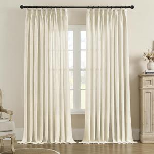 MASWOND Natural Pinch Pleated Semi Sheer Curtains 52W x 90L Inches, Linen Light Filtering Window Curtains for Living Room Bedroom, Pinch Pleat Drapes Easy Hanging Via Hooks (Natural, 1 Panel)
