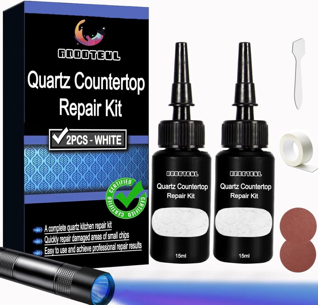 Premium Quartz Countertop Repair Kit, 2pcs White Granite And Marble Chip Repair Kit, Quickly Repair Kitchen Countertops, Scratches, Cracks