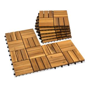 Acacia Wood Decking Tiles 9PCS - Easy Snap Interlocking Deck Tiles for Patio Poolside Balcony Decor - All Weather Waterproof Flooring for Indoor & Outdoor (Round Joints) (12x12", 4. Natural Acacia - 12 Slats)